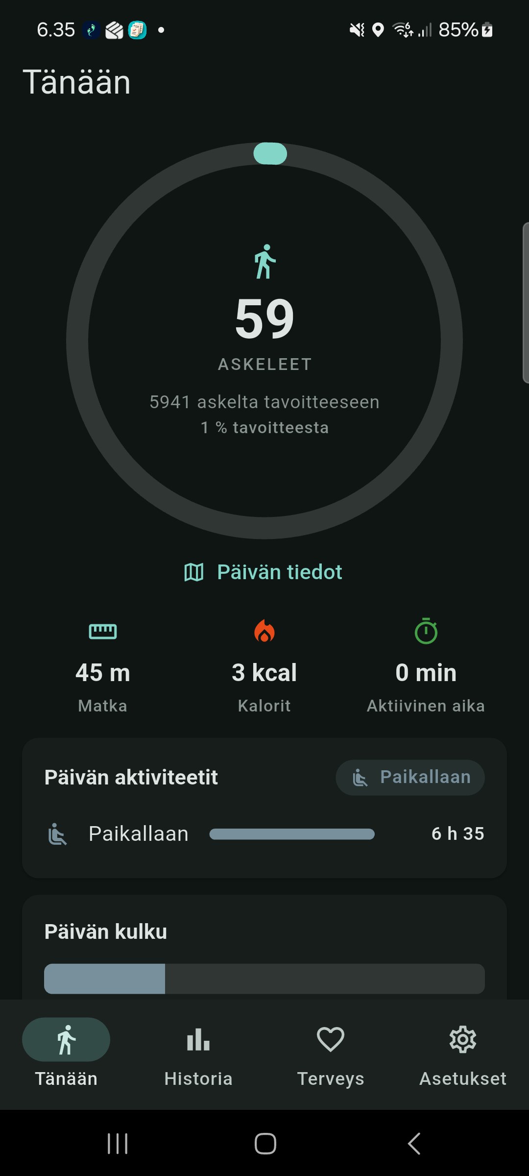 Päivän askeleet ja tavoite